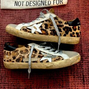 Golden Goose Superstar sneakers, faux fur leopard print with silver laces EU40
